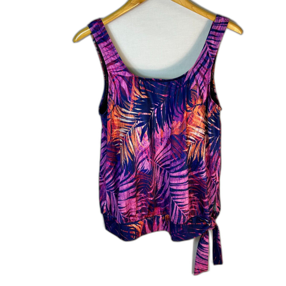 Swimsuits For All Womens Pink Purple Palm Print Blouson Tankini Top Size 14 - Picture 3 of 15